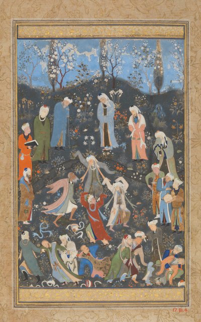 Dervixes dançantes, fólio de um divã de Hafiz, ca. 1480. de Bihzad