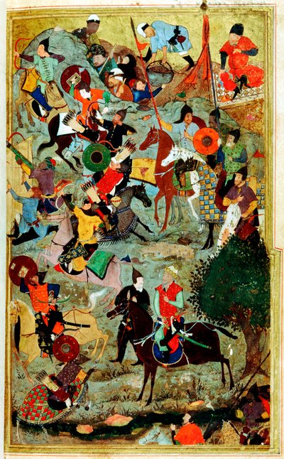 Timur atacando os Cavaleiros de São João em Esmirna, 1402 1467 de Bihzad