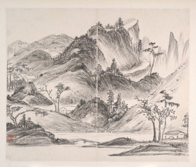 Paisagens, datado de 1814 (álbum de oito folhas; tinta sobre papel) de Bingshou Yi