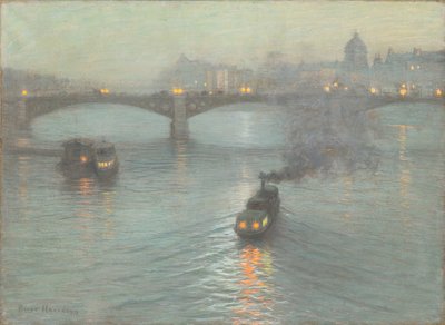 Noite no Sena, c.1888 (pastel sobre tela preparada) de Birge Harrison