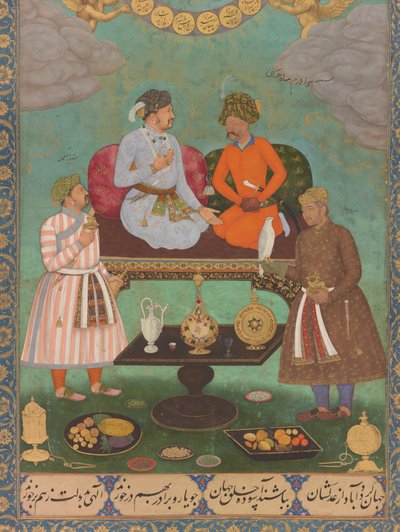 Jahangir Entertains Shah Abbas from the St. Petersburg Album (pormenor), c.1620 (aguarela, ouro, tinta sobre papel) de Bishandas