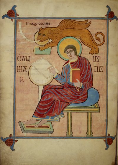 St. Mark, dos Evangelhos de Lindisfarne, 710-21 (vellum) de Bishop of Lindisfarne Eadfrith