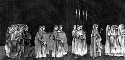 Reitor da universidade e procissão de monges da Abadia de Saint-Victors, século XV. de Bisson and Cottard