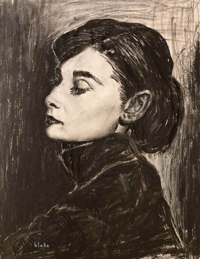 Audrey Hepburn, c.2021 (Carvão vegetal sobre papel) de Blake Munch