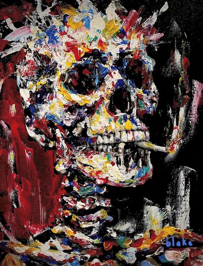 Skull With Spliff, c.2021-22 (Acrílico sobre tela) de Blake Munch