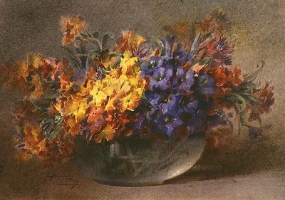 Flores de Primavera em tigela de vidro (aguarela) de Blanche Odin