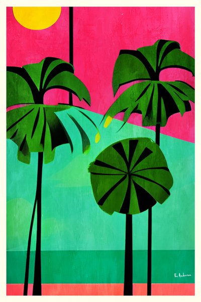 Céu Rosa e Palmeiras Tropicais de Bo Anderson