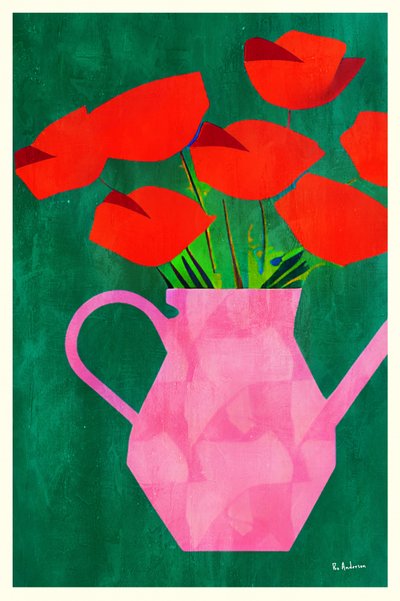 Papoilas vermelhas num vaso cor-de-rosa de Bo Anderson