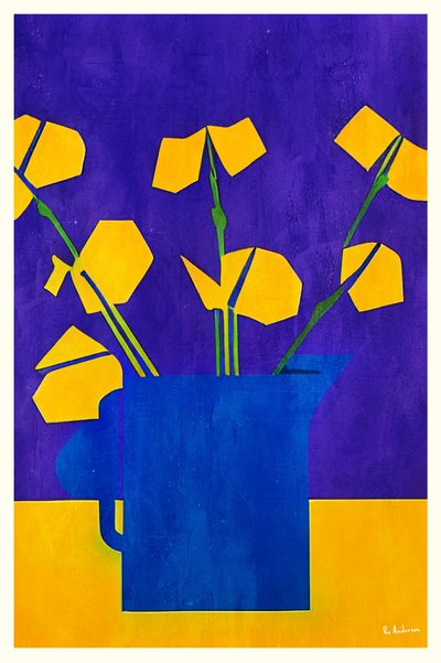 Flores amarelas e jarro azul de Bo Anderson