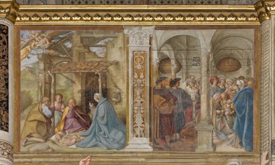 Gruta Central, Quarto Norte, Adoração dos Pastores, Circuncisão, Boccaccio Boccaccino 1516-17 de Boccaccio Boccaccino