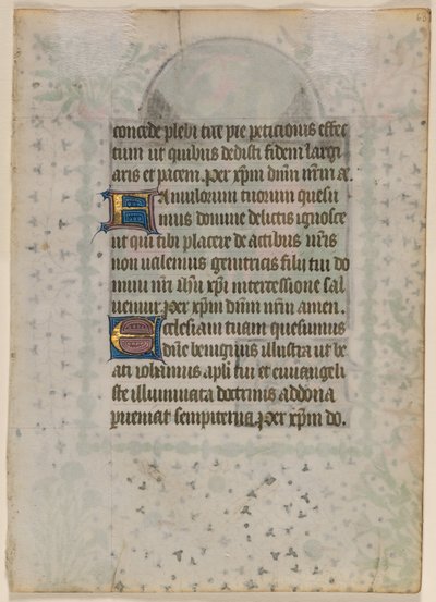 Folha de um livro de horas: texto (verso) de Boethius Illuminator