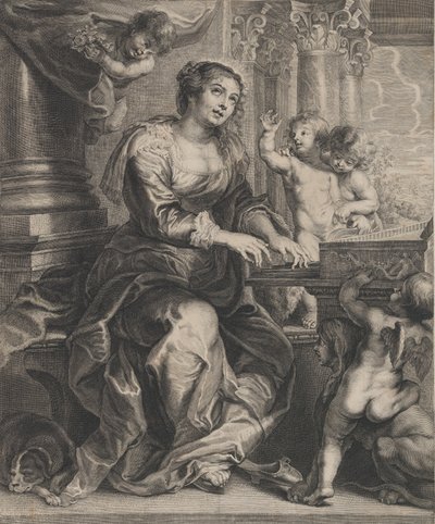 Santa Cecília tocando órgão cercado por putti, ca. 1640-59. de Boetius Adams Bolswert