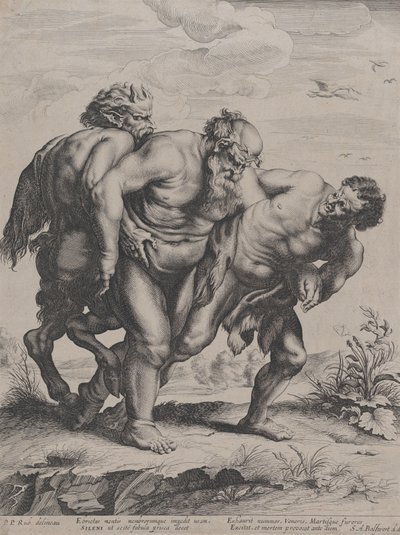 O Silenus Bêbado, Apoiado por um Sátiro e um Fauno, 1625-5 de Boetius Adams Bolswert