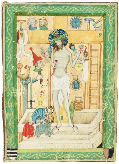 Cristo como o homem das dores, Boémia, c.1420 (velino) de Bohemian School