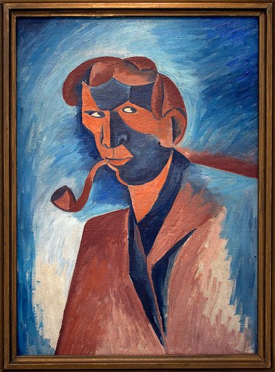 Tabagismo (auto-retrato). Pintura de Bohumil Kubista (1884-1918), Oil On Canvas 1910. Arte checa do século XX. Palácio Veletrzni (Palácio de Feiras), Praga (República Checa). de Bohumil Kubišta
