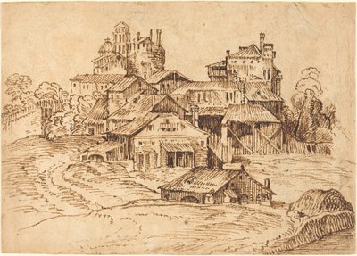 Vista de uma cidade italiana (depois de Ticiano ou Domenico Campagnola) de Bolognese 17th Century