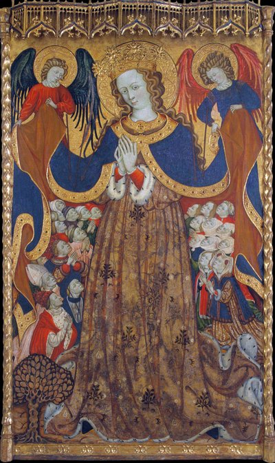 A Virgem da Misericórdia - Pintura de Bonanat Zaortiga (activo século XV), tempera sobre madeira (223x126,8 cm), ca 1430 - Virgem da Misericórdia, Tempera sobre painel de Bonanat Zaortiga, ca 1430 - Museu Nacional de Art de Catalunya, Barcelona de Bonanat Zaortiga