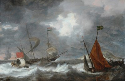 Tempestade no mar com veleiros de Bonaventura I Peeters