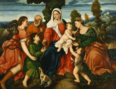 A Sagrada Família com Tobias e o Anjo, Santa Dorothy, Giovannino e o Milagre do Milho além de Bonifazio Veronese
