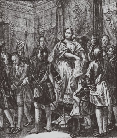 Anna Ioannovna rasgando as condições, 1730 de Boris Artemyevich Chorikov