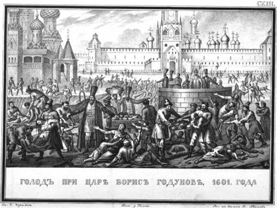 Fome durante o reinado de Boris Godunov De Karamzin ilustrado, 1836 de Boris Artemyevich Chorikov