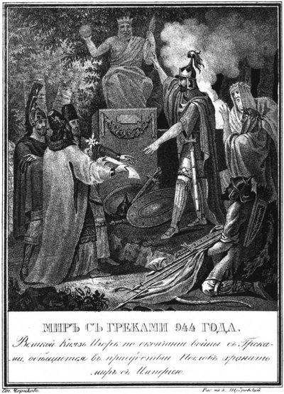O príncipe Igor faz as pazes com Bizâncio. 944 De Karamzin ilustrado, 1836 de Boris Artemyevich Chorikov