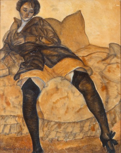 Uma mulher sentada, c. 1918 de Boris Dmitrievich Grigoriev