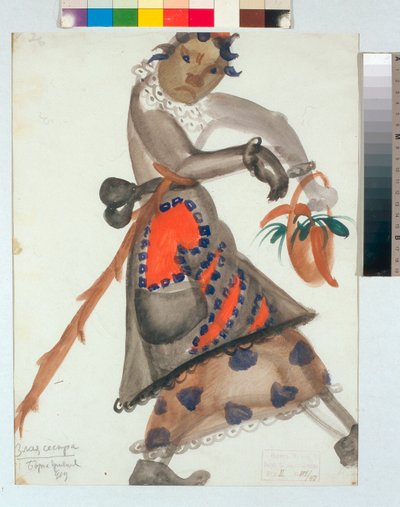"Traje para a ópera "Snegrotchka" (ou A Donzela da Neve, Conto de Primavera) de Nikolai Rimsky-Korsakov, aguarela de Boris Dmitryevich Grigoriev (1886-1939) de Boris Dmitrievich Grigoriev