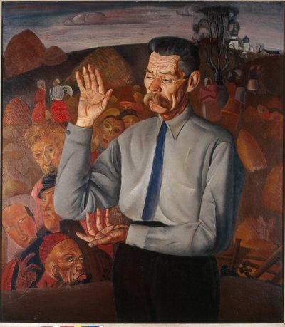Retrato do escritor Maxim Gorky (1868-1939) - Pintura de Boris Dmitryevich Grigoriev (1886-1939), óleo sobre tela de Boris Dmitrievich Grigoriev