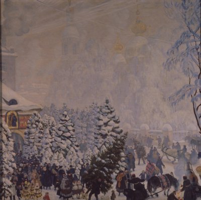 Mercado de Natal, 1918 de Boris Mikhailovich Kustodiev