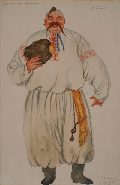 Figurino para a ópera The Fair at Sorochyntsi de Modest Mussorgsky, 1919 de Boris Mikhailovich Kustodiev