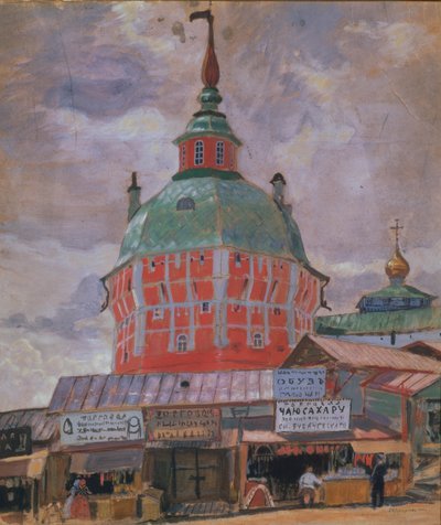 Torre vermelha na Trindade Lavra de São Sérgio, 1912 de Boris Mikhailovich Kustodiev
