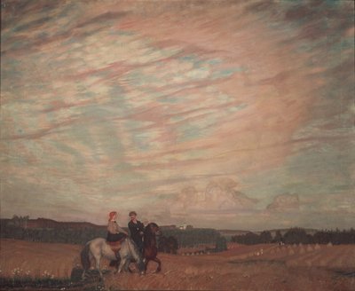 Auto-retrato com a esposa a cavalo, 1915 de Boris Mikhailovich Kustodiev