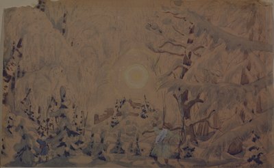 Cenografia da ópera The Snow Maiden de N. Rimsky-Korsakov, 1910 de Boris Mikhailovich Kustodiev