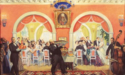 A festa do casamento, 1917 de Boris Mikhailovich Kustodiev