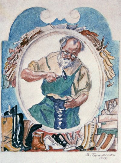O sapateiro, 1918. de Boris Mikhailovich Kustodiev