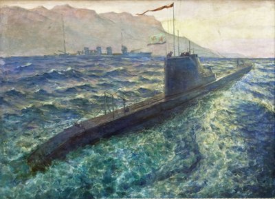 Submarino por Deykin, Boris Nikolayevich (1890-1945). Óleo sobre tela, tamanho: 101x137 de Boris Nikolayevich Deykin