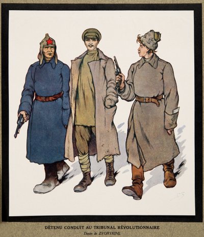Detido a ser levado a um Tribunal Revolucionário; do Histoire des Soviets, pub. 1922 (cor litho) de Boris Vasilievich Zvorykin
