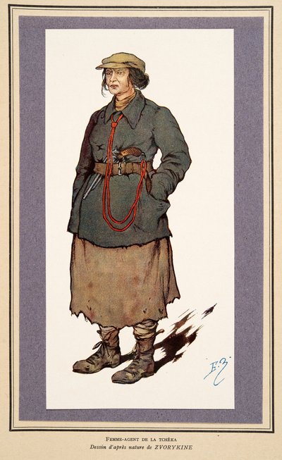 Agente Secreta Feminina do Histoire des Soviets, pub. 1922 (cor litho) de Boris Vasilievich Zvorykin
