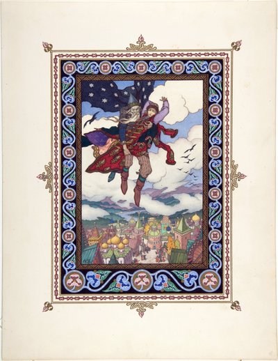 Ilustração para o conto de fadas Marya Morevna (Maria des mers) par Zvorykin, Boris Vasilievich (1872- depois de 1935), c. 1925 - Litografia a cores, 27,3x20,5 - Coleção Particular de Boris Vasilievich Zvorykin