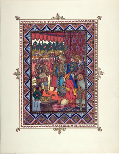 Ilustração para o conto de fadas Marya Morevna (Maria des mers) par Zvorykin, Boris Vasilievich (1872- depois de 1935), c. 1925 - Litografia a cores, 27,3x20,5 - Coleção Particular de Boris Vasilievich Zvorykin