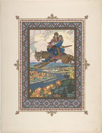 Ilustração para o conto de fadas de Ivan Tsarevich, o Firebird e o Lobo Cinzento, c. 1925 de Boris Vasilievich Zvorykin