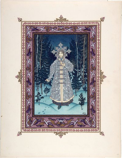 Snegourotchka ( ou Snegourka, la Fille de neige) - Ilustração para o conto de fadas Snegurochka par Zvorykin, Boris Vasilievich (1872- depois de 1935), c. 1925 - Litografia a cores, 27,3x20,5 - Colecção Privada de Boris Vasilievich Zvorykin
