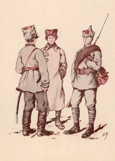 Soldados do Exército Vermelho Soviético (cor litho) de Boris Vasilievich Zvorykin