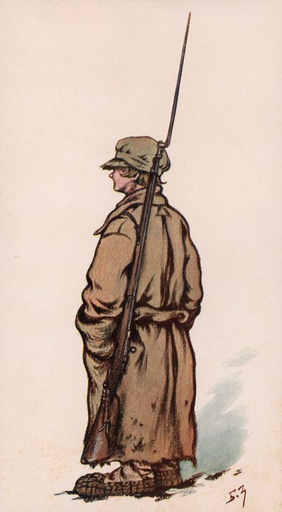 Jovem soldado do Exército Vermelho, Guerra Civil Russa (cor litho) de Boris Vasilievich Zvorykin