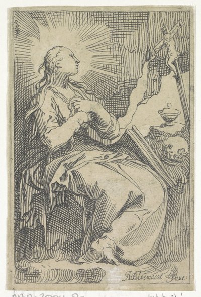 A penitente Maria Madalena na caverna em frente a um crucifixo de Boëtius Adamsz. Bolswert