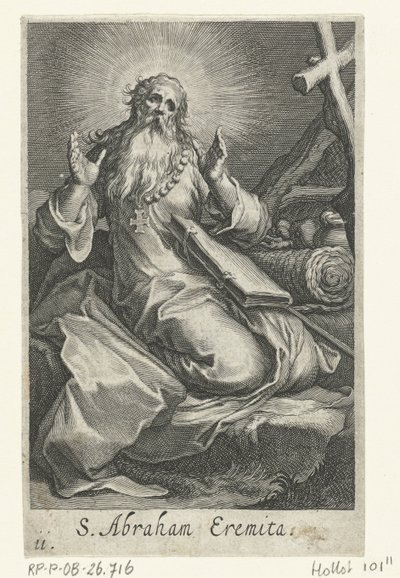 São Abraão de Edessa como um eremita S. Abraham Eremita (título no objeto) Eremitas (título da série) Sacra eremvs ascetarvm (título da série) de Boëtius Adamsz. Bolswert