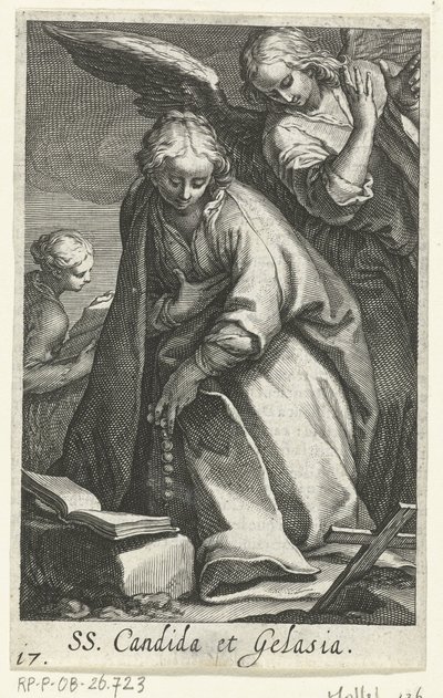 Santa Cândida e Santa Gelasia como eremitas com anjo
SS. Candida et Gelasia (título sobre o objecto)
Eremitesses (título da série)
Sacra Eremus Ascetriarum (título da série) de Boëtius Adamsz. Bolswert