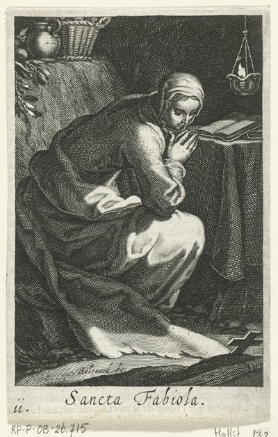 Santa Fabíola de Roma como ermitã
Sancta Fabiola (título sobre o objecto)
Eremitesses (título da série)
Sacra Eremus Ascetriarum (título da série) de Boëtius Adamsz. Bolswert