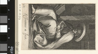 São João de Lycopolis como um eremita em sua cela S. Joannes in Lyco (título no objeto) Eremitas (título da série) Sacra eremvs ascetarvm (título da série) de Boëtius Adamsz. Bolswert